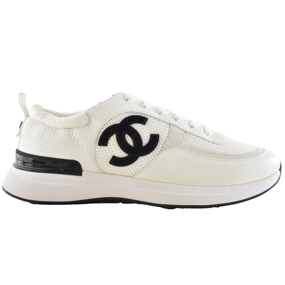 Chanel 21S Mens White Black Leather CC Logo Lace Low Top Trainer Sneaker 44 11 - Picture 1 of 14